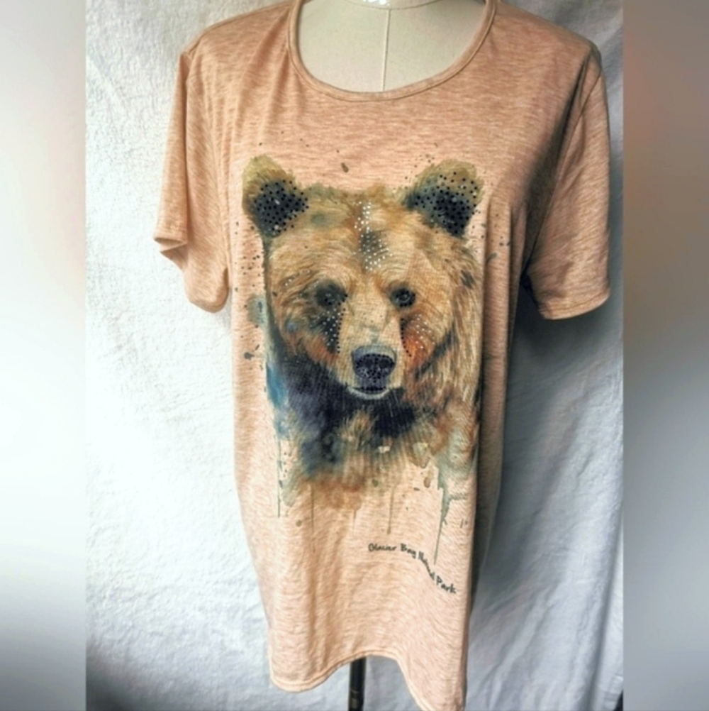 Glacier Bay National Park Brown Bear Tshirt made in usa Sunshirt Bedazzle